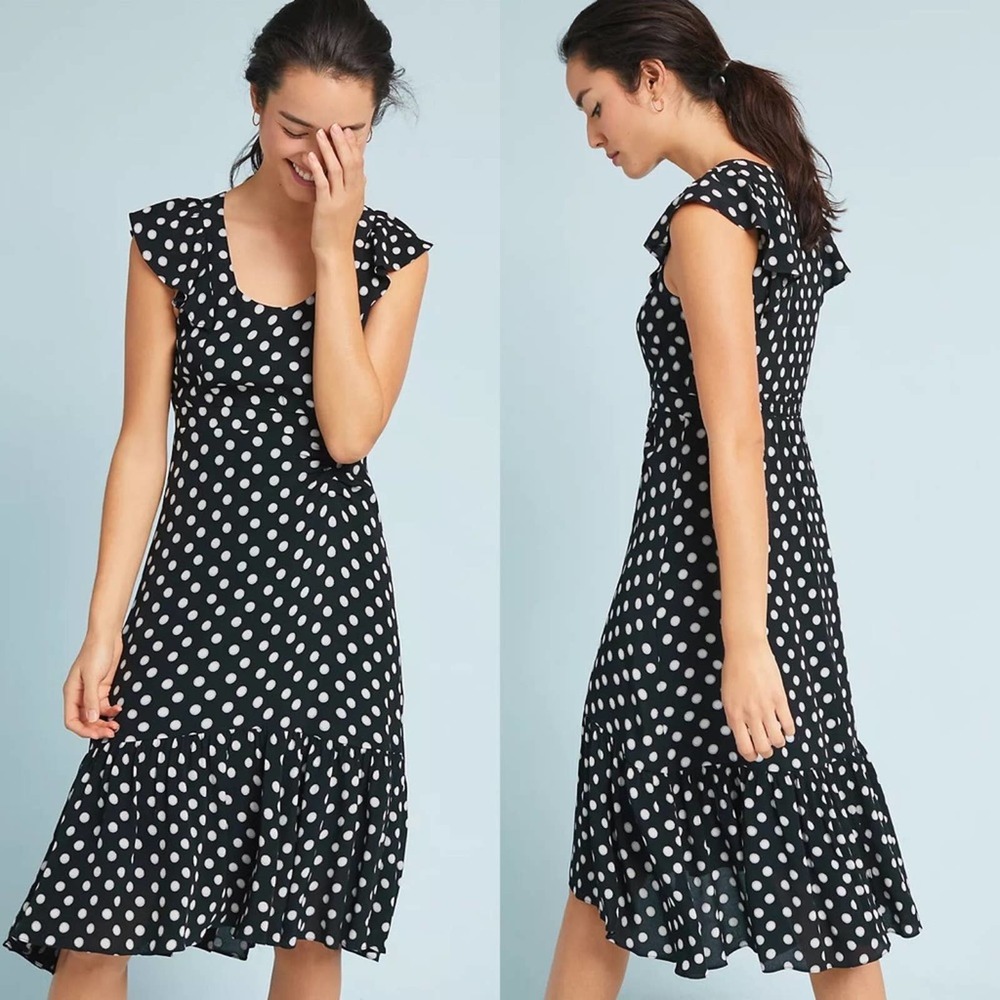 Anthropologie Maeve Polka Dot Ruffle Midi Dress 2